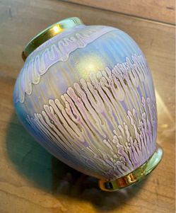 Vintage Great Spirit Purple and Cream Iridescent Vase with Gold Accents