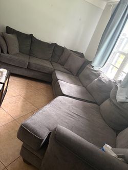 Large Gray Fabric Sectional Sofa