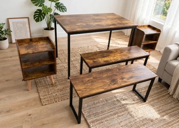 Industrial Dining Table and Bench Set