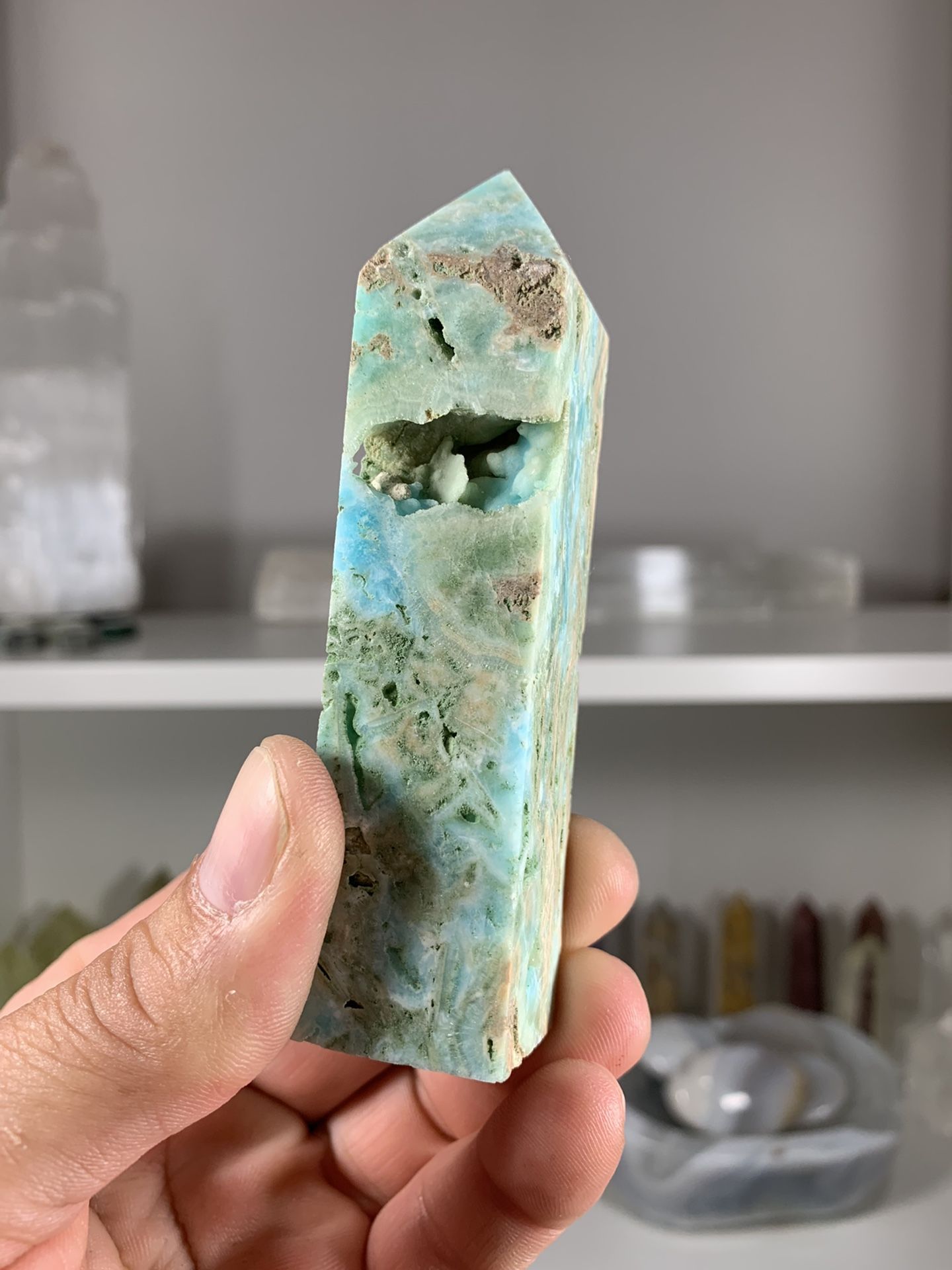 Hemimorphite Point With Druzy Healing Crystal 