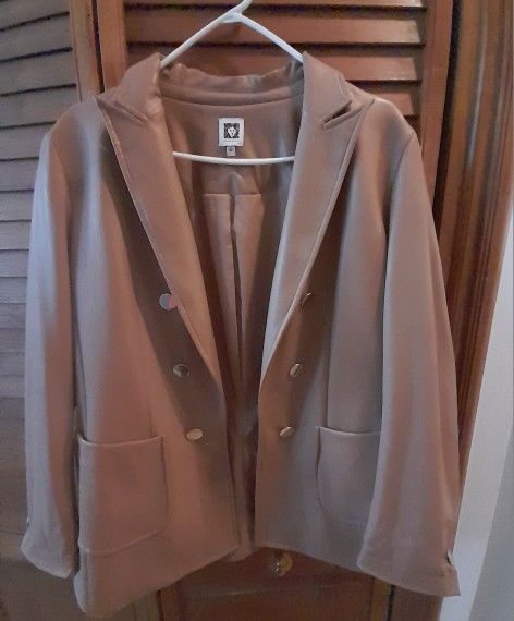 Anne Klein Women's Open Front Double-Breasted Faux Leather Jacket