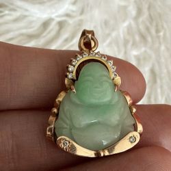 ANTIQUE Natural Jade Buddah and Diamond 18k Pendant Amulet