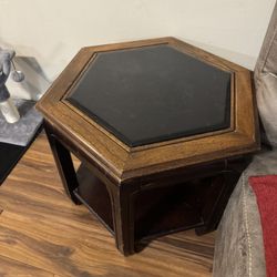 Solid Wood And Granite Oriental Coffee Table And Side Table