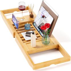 Bathtub Trays for Tub,Bath Tray, Foldable Bathtub Caddy,Bamboo