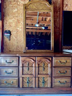 $110 Wooden Dresser with Mirror – 9 Drawers