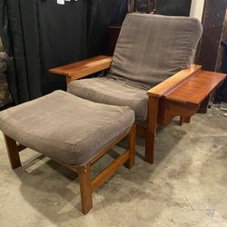 Lean-Back Chair w/ Fold-Out Side Tables and Ottoman