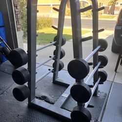Precor Icarian Barbell Rack + 6 TKO Fixed Barbells (60–110 lb)