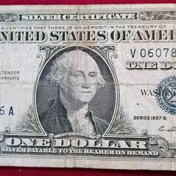 1957 B Silver Certificate One Dollar Bill 