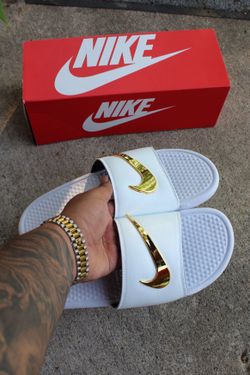 Nike Benassi Golden Swoosh Slides