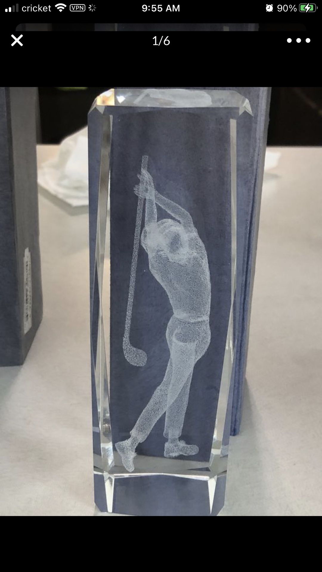 Crystal Laser Cut 3D Silhouette Woman Golf Golfer Trophy Paperweight Optical 3-D