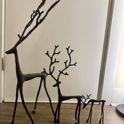 Pottery Barn Bronze Sculpted Reindeer Set of 3 Christmas NEW 🦌🎄