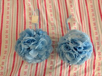 Light Blue Silk Rose Pomander Flower Balls – Set of 2