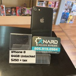 iPhone 8 . 64GB . Unlocked . $250  Plus Tax 