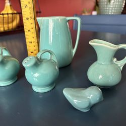 Mid Century Franciscan Ware Aqua Creamers with Salt & Pepper shakers