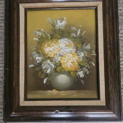 Floral still life oil painting yellow and white flowers
