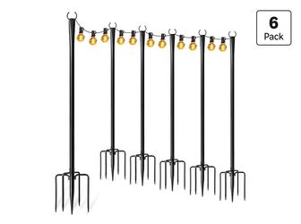 6 Pack String Light Poles for Outside, Adjustable Metal Patio Light Poles - B256