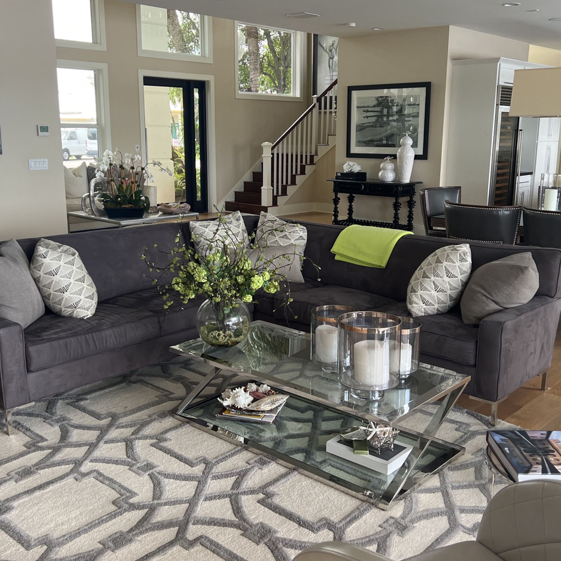 Custom Gorgeous Contemporary Ultrasuede, Like New Sectional Couch