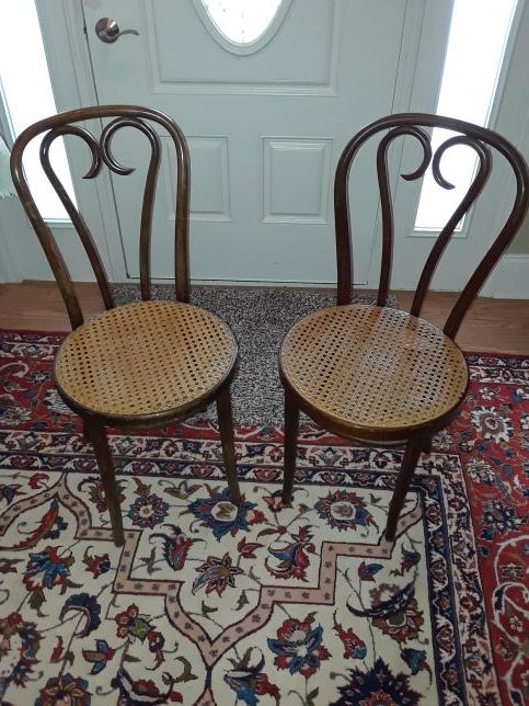 Two antique cane chairs with new cane seat bottoms