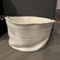 White Large Baskets - 20x13, Blanket & Toy Storage, Rope Woven Hamper, Round Basket
