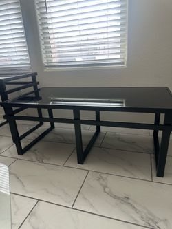 Black Metal and Glass Coffee Table