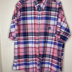 Cinch Up Summer Plaid Button Up Men’s Shirt Size: XLarge