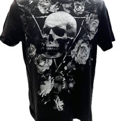 GUESS Los Angeles Skull and Roses Unisex Black T-Shirt Size Medium 