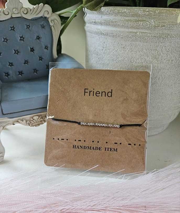 Friend Morse Code Letter Card adjustable Bracelet anklet silver black approximately adjusts from 6.3 inches to 11" 