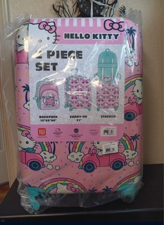 Hello Kitty 2 Piece Luggage Set Carry On and Backpack