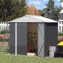 ❤️ 8 ft. W x 6 ft. D Outdoor Storage Metal Shed Utility Patio Shed for Garden and Backyard  Gray 