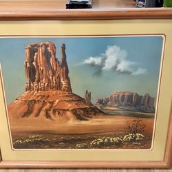 Original GUY NEZ JR Navajo Gouache Painting on Board Monument Valley Framed 39"
