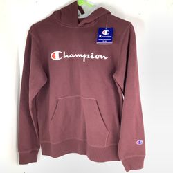 Champion Maroon Fleece Hoodie Embroidered Logo Youth Large 