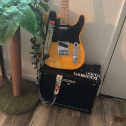 FENDER TELE STRAT & BOSS AMP W/PEDALS 