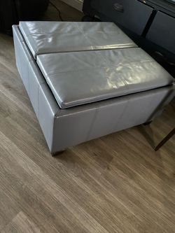 Gray Faux Leather Storage Ottoman