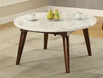 Brand new Wrought studio asuncion gasha walnut finish wood white marble top round coffee table