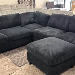 New Corduroy Sectional.  Black.  99” X 99”.  Free Delivery!