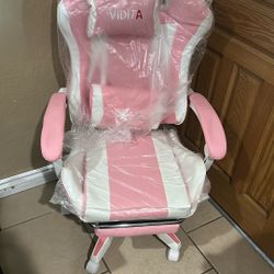 Gaming Chair Pink/white Reclines Leg Rest