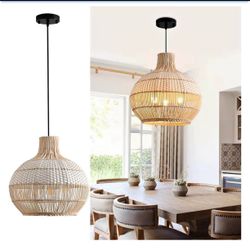 15" Rattan Pendant Light Fixture,3-Light