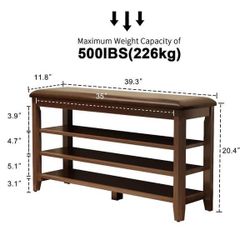 3 Tiers Shoe Storage Bench - 11.81"D x 39.4"W x 20.47"H - Walnut