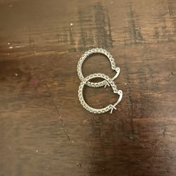 Diamond Hoop Earrings On Platinum Overlay 1 Carat