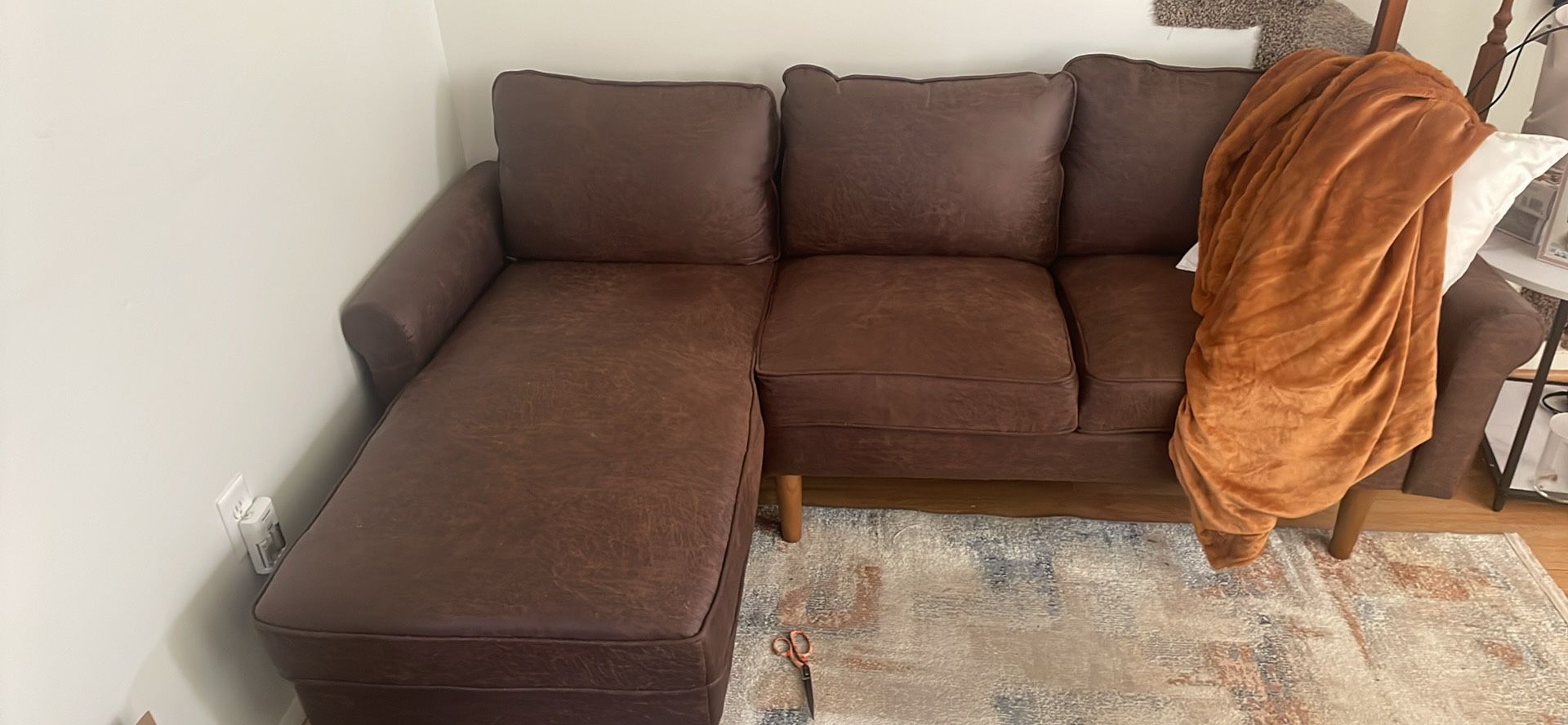Mid century Modern Brown Sofa Chaise Couch 