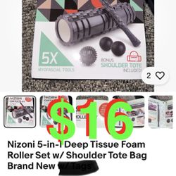 5-in-1 Deep Tissue Foam Roller Set w/ Shoulder Tote Bag Brand New.