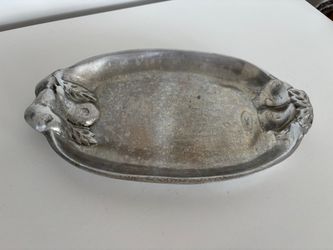 Vintage Heavy Cast Metal Fruit Tray | Pewter-Style Oval Trinket Dish
