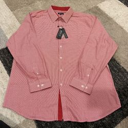 Galaxy by Harvic Slim Fit Houndstooth Button-Up Shirt Red White XL Long Sleeve