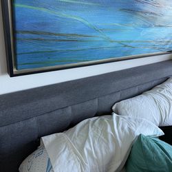 QUEEN HEADBOARD and MATTRESS WITH 2 NIGHTSTANDS AND LAMPS