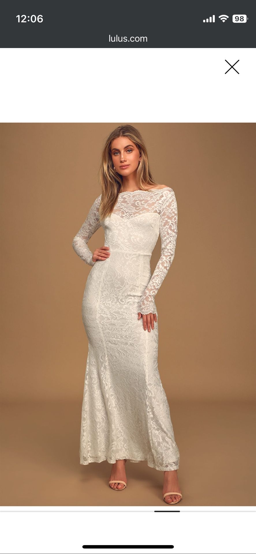 Lulus White Lace Long Sleeve Wedding Dress - XS