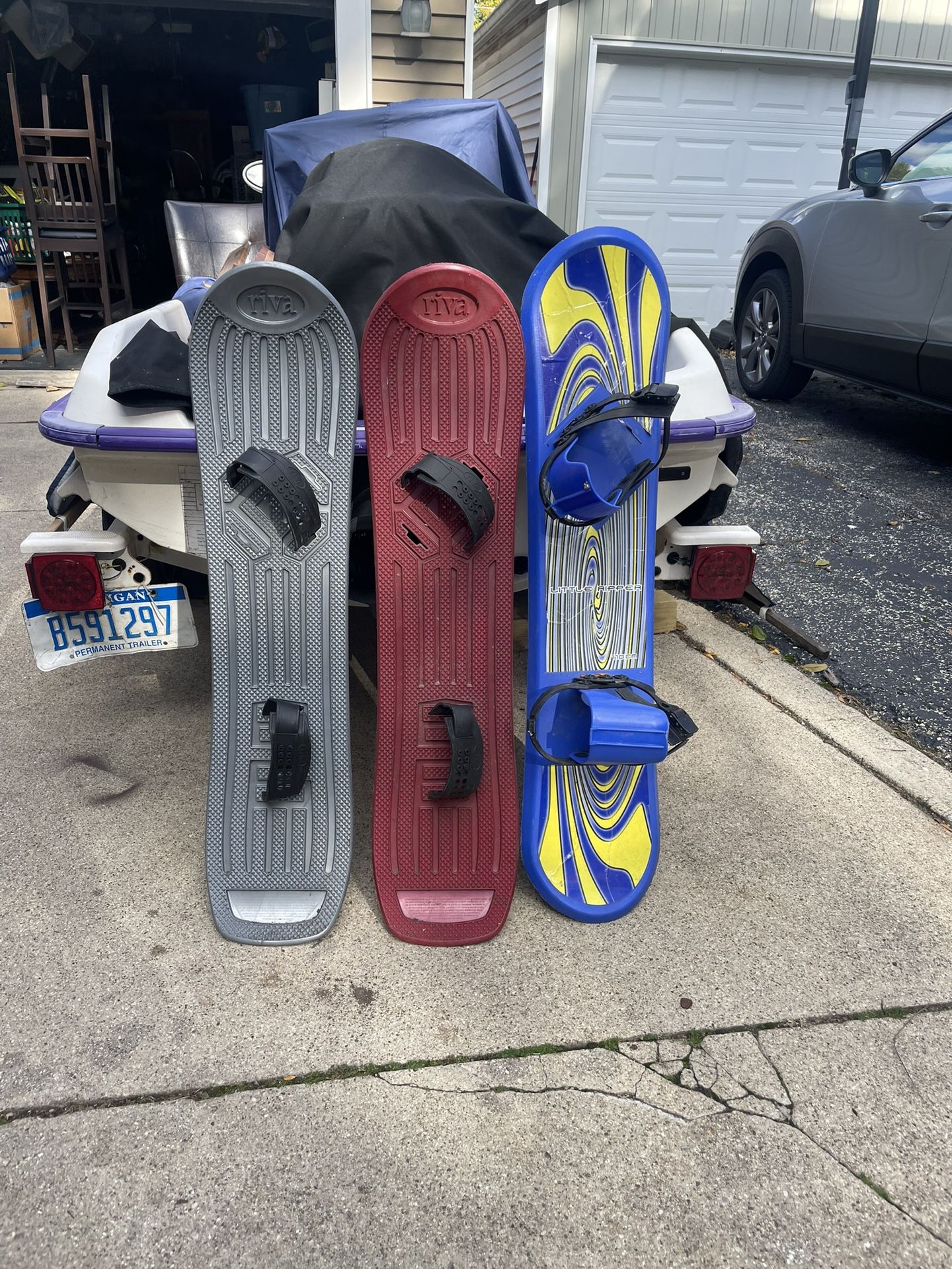 3 Snowboards Plastic 40 inch long, 9 inch wide, $10 each