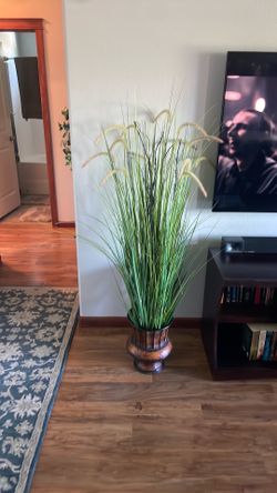 Large Decorative Artificial Plant with Hammered Metal Planter