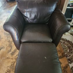 Leather Armchair With Ottoman/mirror/metal Cart