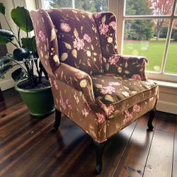 Custom Vintage Traditional English Cottage French Import Floral Velvet Armchair