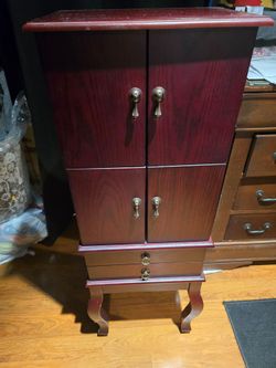 Standing Jewelry Armoire with Cherry Finish